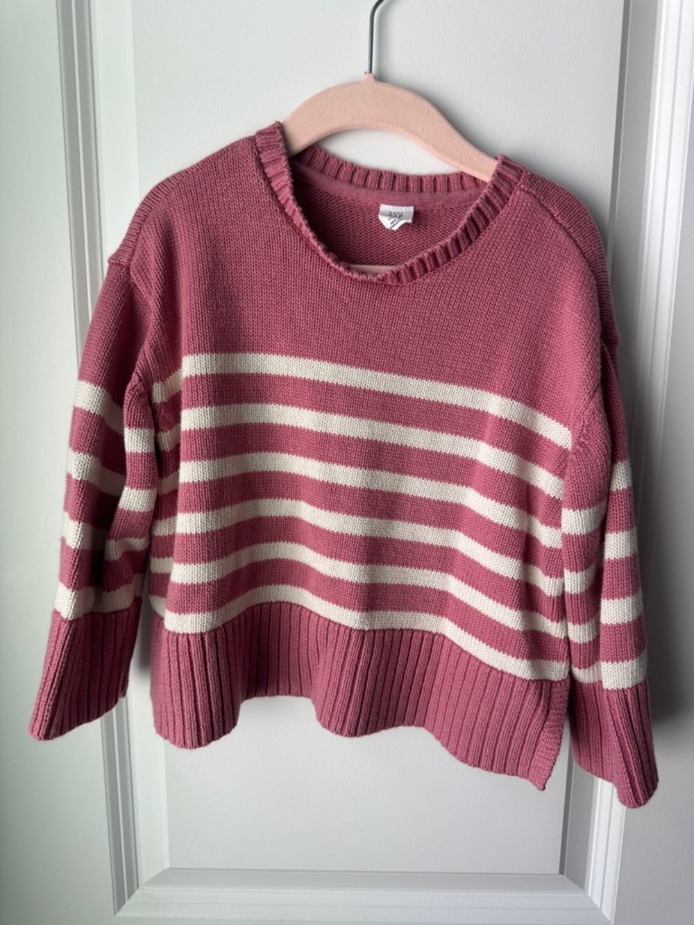 GAP Striped Crewneck Sweater - Dusty Pink & Cream